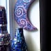 Blue, Purple Crescent Moon Stained Glass Mosaic, Swirls, Sky Hippie, Bohemian Design, Wall Art, Home Decor - 8 inches