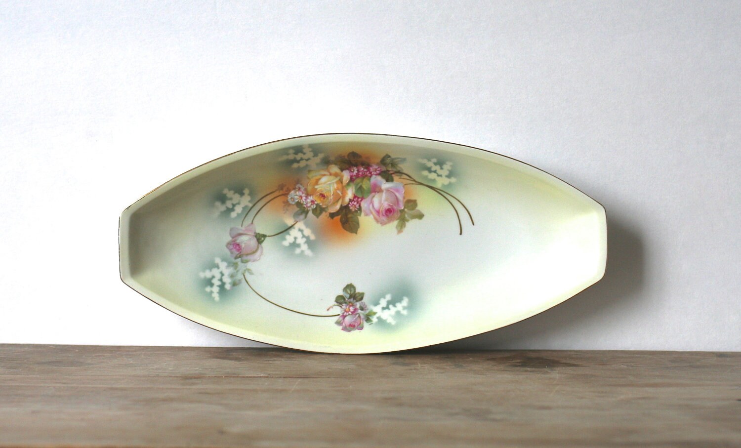 Shabby Roses Porcelain Relish Dish OG Germany