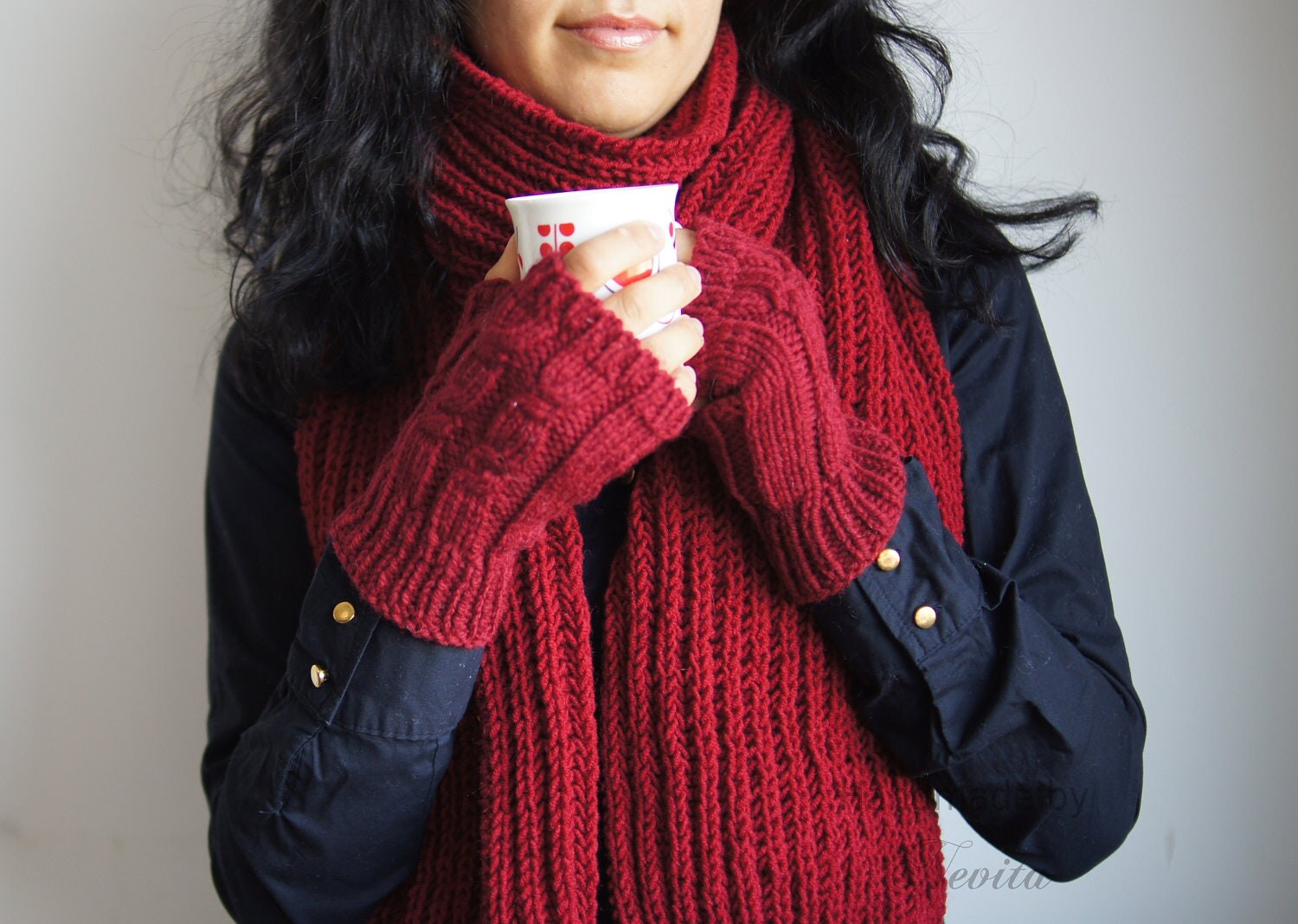 Burgundy red knit scarf Extra long knit scarf in by nevita on Etsy