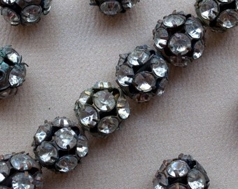 20 Pieces 12mm Vintage Brass Rhinestone Bead Balls
