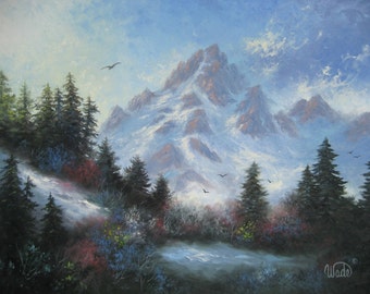 Items similar to Mountain Landscape 24X36 Original Oil Painting