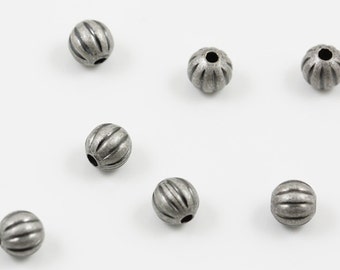 Antiqued silver plated 4mm corrugated round beads (100)