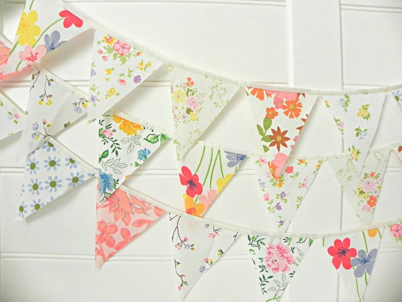 Floral Bunting, Flower Bunting, Shabby Chic Bunting, Fabric Bunting, Vintage Bunting, Garden Bunting, Floral Garland, Tea Party Bunting Il_570xn