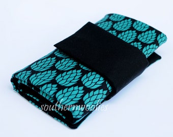 Knitting Needle Case for Interchangeable Tips and Circulars - Black and Blue Green Floral - Accessory Clasp Included