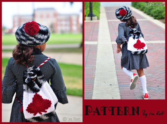 PATTERN - Maple Leaf Backpack & Beret-  Crochet PDF Pattern