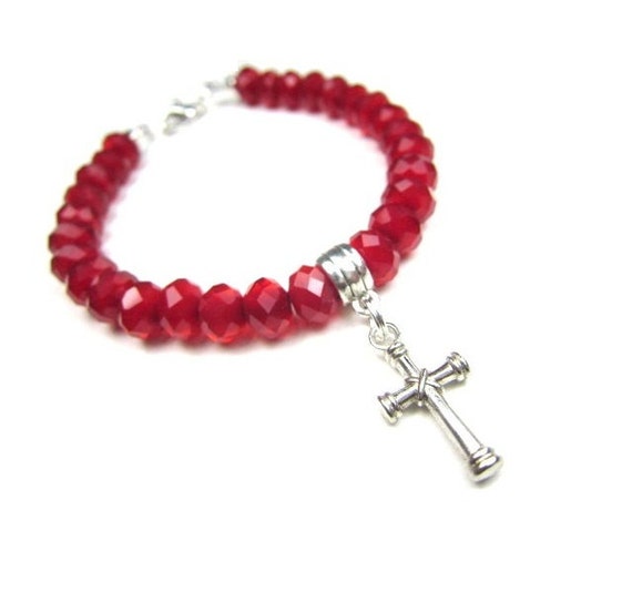 Spiritual Cross Bracelet in Ruby Red Crystals by AmyKCollections