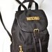 VINTAGE MOSCHINO REDWALL Backpack Brown Leather Nylon Gold Logo Rucksack -Authentic-