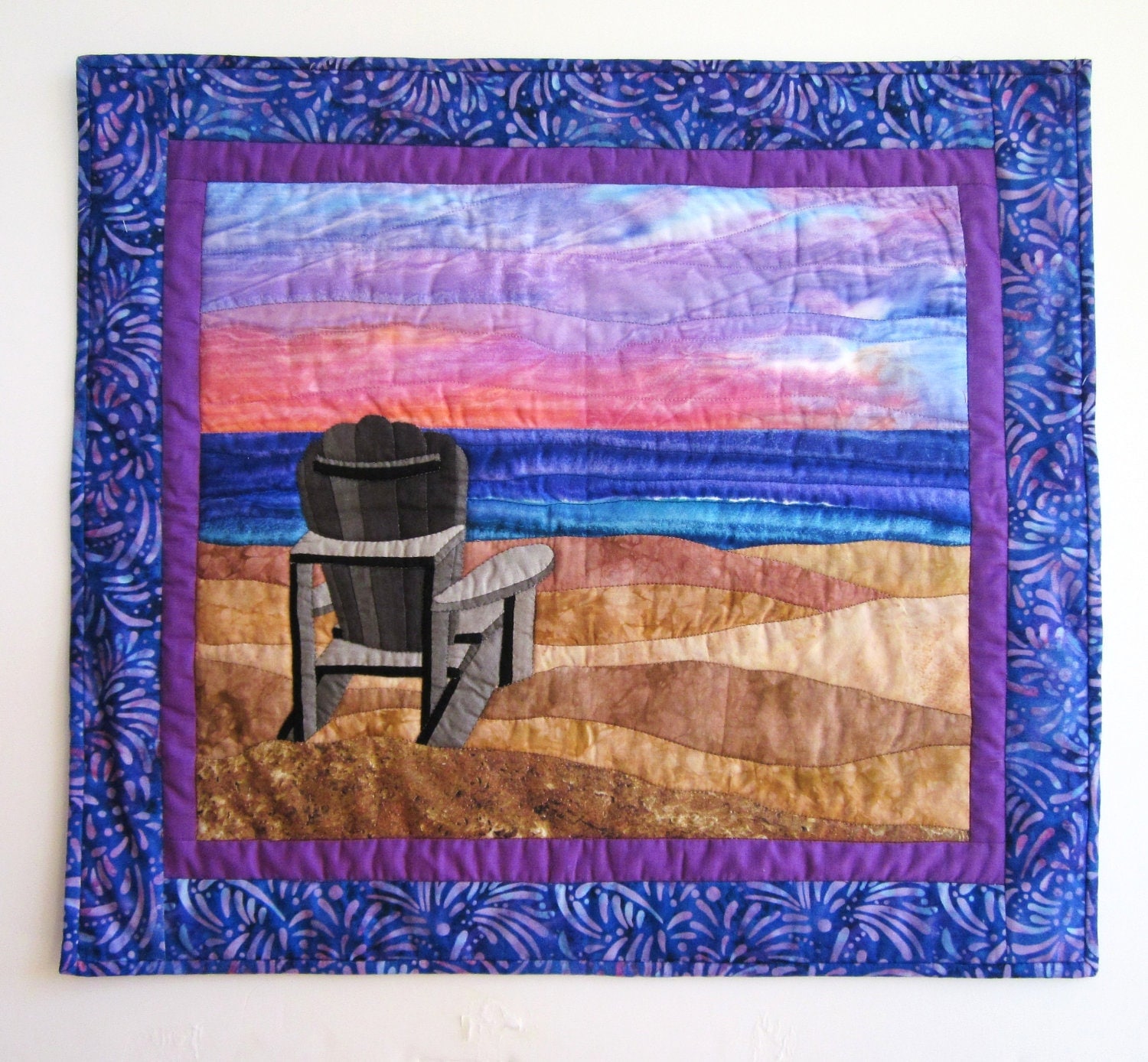 Quilted Wall Hanging Sunset Beach Scene Alzheimer's
