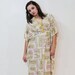 60s 70s Caftan Dress Maxi Novelty Print Large L Vintage 1960s 1970s Short Sleeve Tunic Short Sleeves