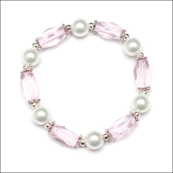 Pink and White Glass Beads Elasticized Bracelet