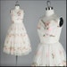 Vintage 1950s Dress . Ivory . Chiffon . Embroidery . XS/S . 1877