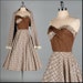 Vintage 1950s Dress . Brown Ivory Checked Cotton . Full Skirt . Wrap . Strapless . S/M . 2224