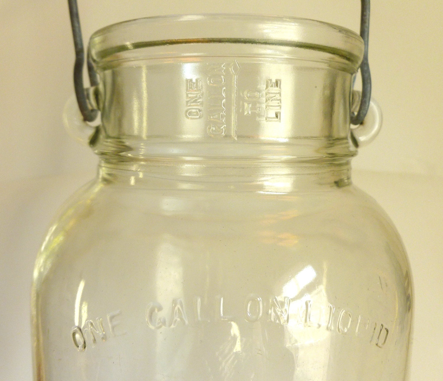 Vintage 1 Gallon Liquid Glass Jar with Handle Old Storage