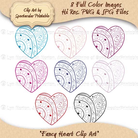 Items similar to Fancy Heart Clip Art Sweetheart Large Full Color
