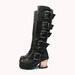 Vintage Black Leather Knee High Steel Heel Buckle Boots from Spain Woman's size 6 Pre-owned.