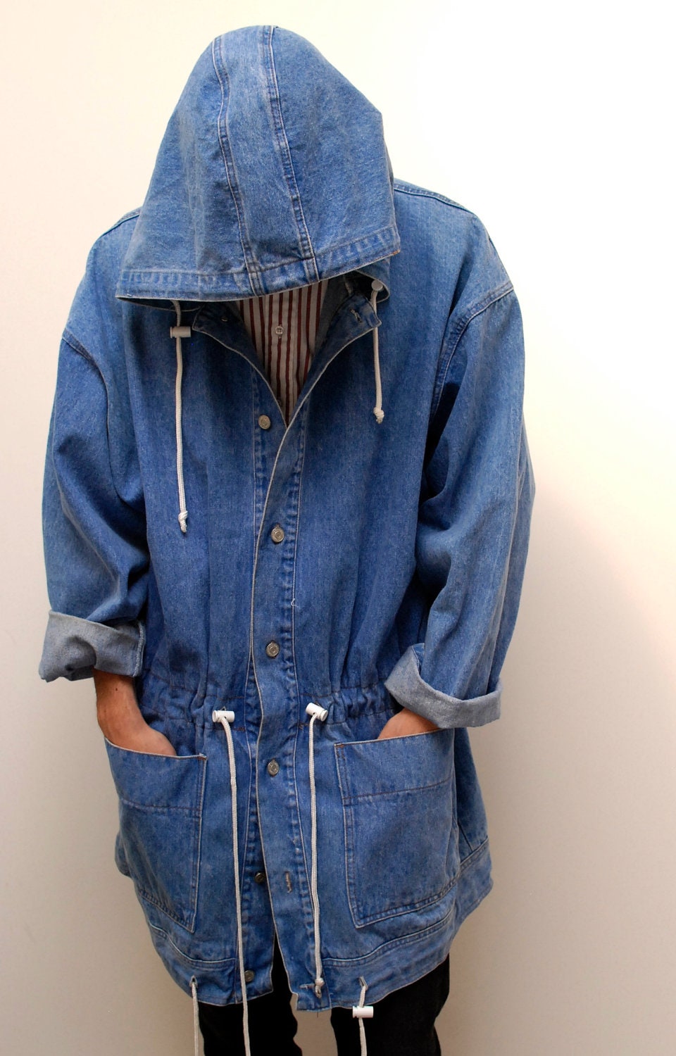 DENIM PARKA hooded blue cotton TOGGLE jacket