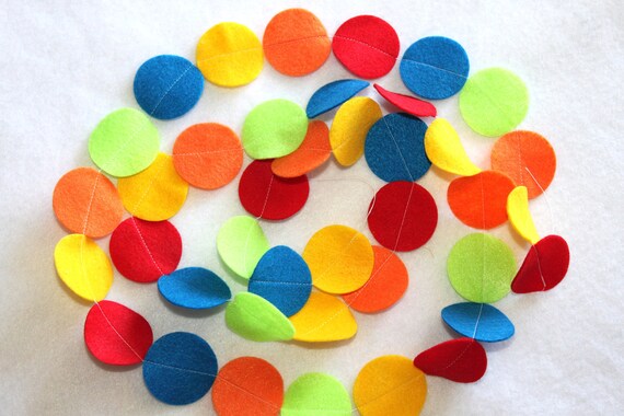 Felt Circle Garland - Primary Colors in Red, Orange, Yellow, Blue, Green Il_570xn