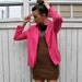 Pink Jacket 80s Bold Fuchsia Linen Blazer, Medium