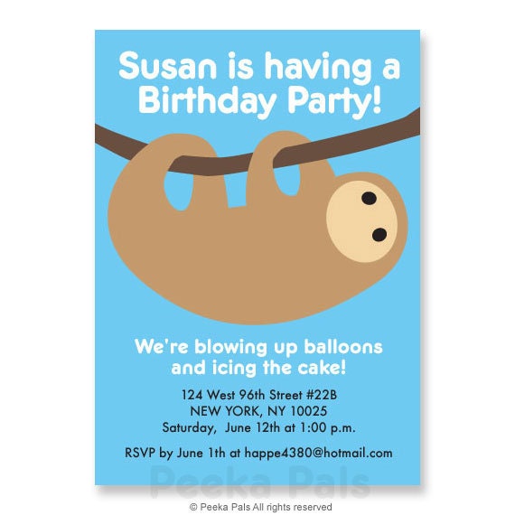 Items similar to Personalized Printable Sloth Birthday Invitation on Etsy