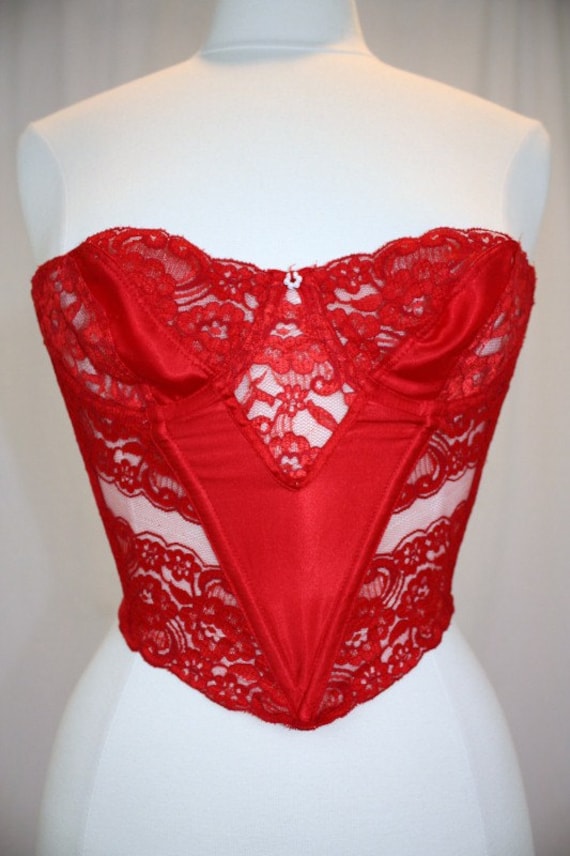 Red Lace Bustier Corset Strapless Bra Christian Dior 34b Sexy