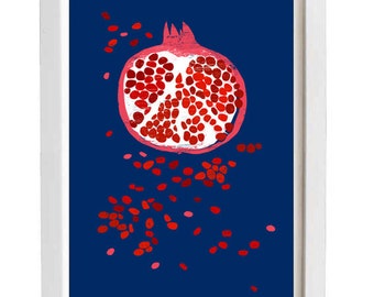 Fruit art print - Indigo Pomegranate - 11"x15" - archival fine art giclée print