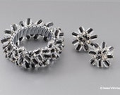 Vintage Cha Cha Bracelet & Earrings White Black Silver