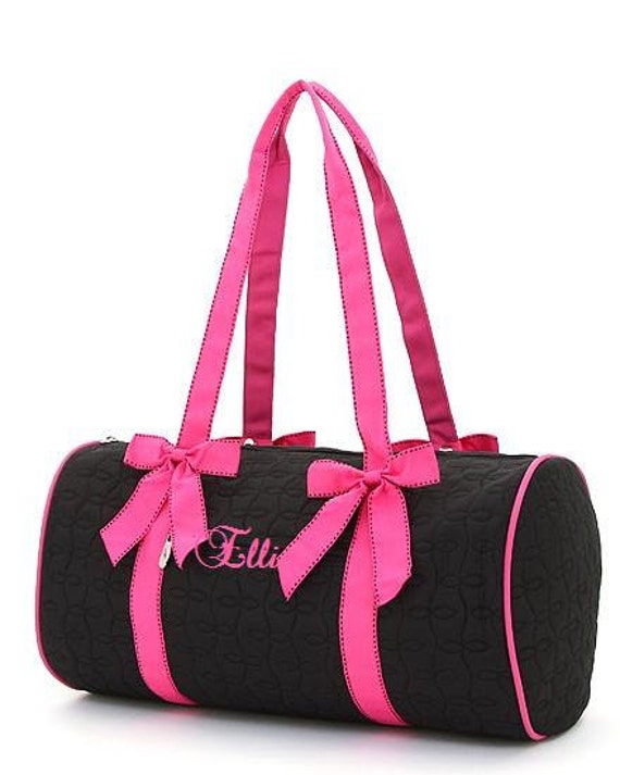 Quilted Duffle Bag - Black and Pink Medium Round Shoulder Bag - Dance ...