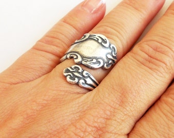 Steampunk Spoon Ring- Bypass Ring- Adjustable- Sterling Silver Ox Finish- Style 1