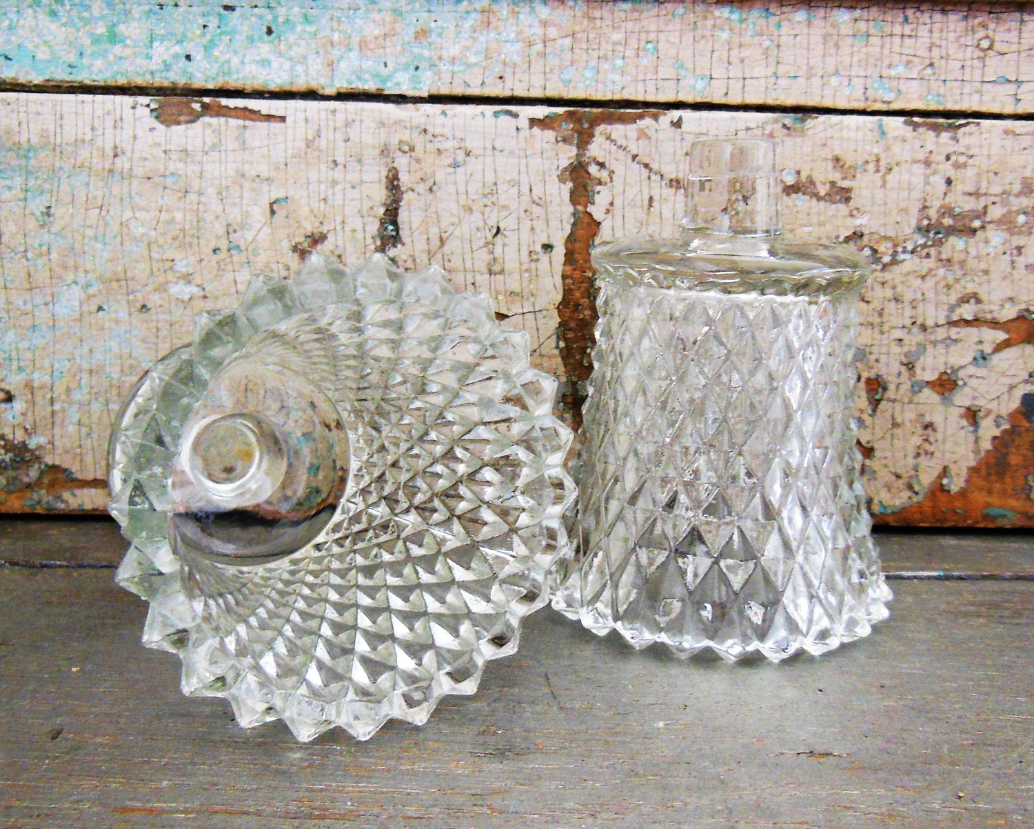 Clear Votive Candle Cups Diamond Cut Glass by turquoiserollerset