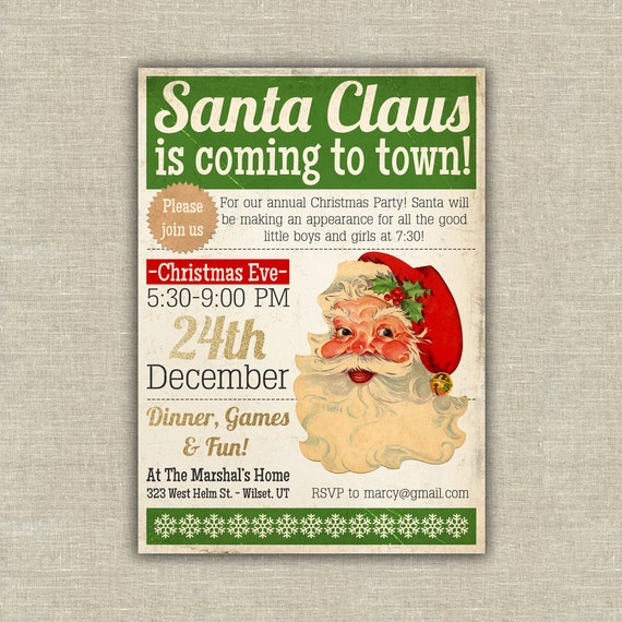 Printable Santa Christmas party invitation DIY