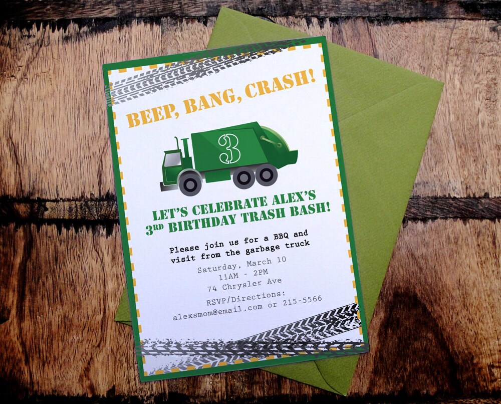 Printable Garbage Truck Birthday Party Invitation by fullydesigned