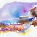 Mid century modern landscape, Original Watercolor Painting, Mid-Century Architecture, The Edris House.