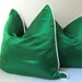 Set of Two - Decorative Pillow Covers - 18 inch - Emerald Green Silk Pillows - White Silk Piping - Lilly Pulitzer inspired - made to order