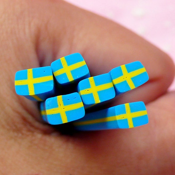 Sweden Flag Polymer Clay Cane Swedish Flag Fimo by MiniatureSweet