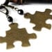 Steampunk Earring Brass Puzzle Piece Dangle Earrings - Black Accent Bead