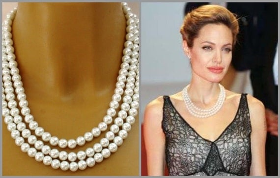 Items similar to Angelina Jolie's Inspired Classic Multi Strand Pearl ...
