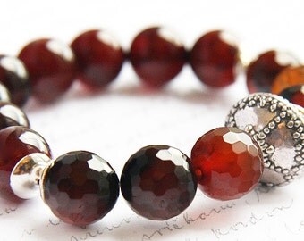 Summer Outdoors Bohemian Jewelry Magnificent Natural Brown Agate Bracelet Bracelet Solid Sterling Silver Bali Bead Faceted Gemstones