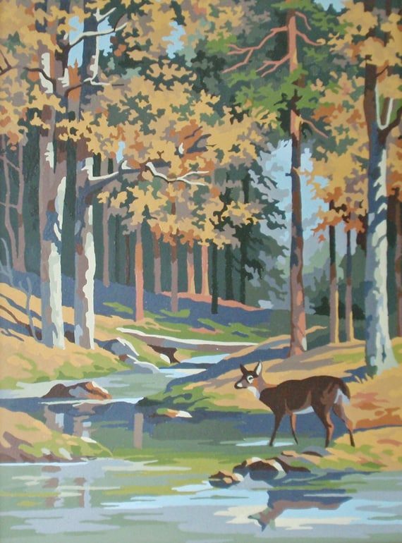 Vintage PBN Paint By Numbers Deer in Woodland Painting