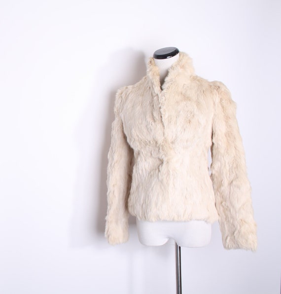 Vintage White Ivory Rabbit Fur Coat / 1970s Fur Coat / Rabbit