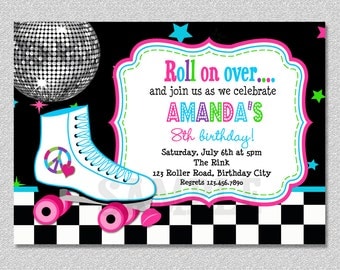 Roller Skating Birthday Invitation, Roller Skating Birthday Party, Invitation, Skating Party, Printable Invitation, Printed Invitation
