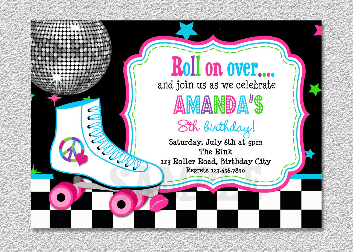 Roller Skating Birthday Invitation RollerSkating Birthday