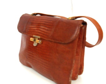 Simone, French Vintage, Tan Snakeskin Leather Satchel, 1970s Handbag from Paris