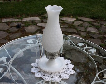 bedside Shabby Light  Vintage Lamp milk glass Hobnail Chic Lamp  White Milk / Glass lamp  /