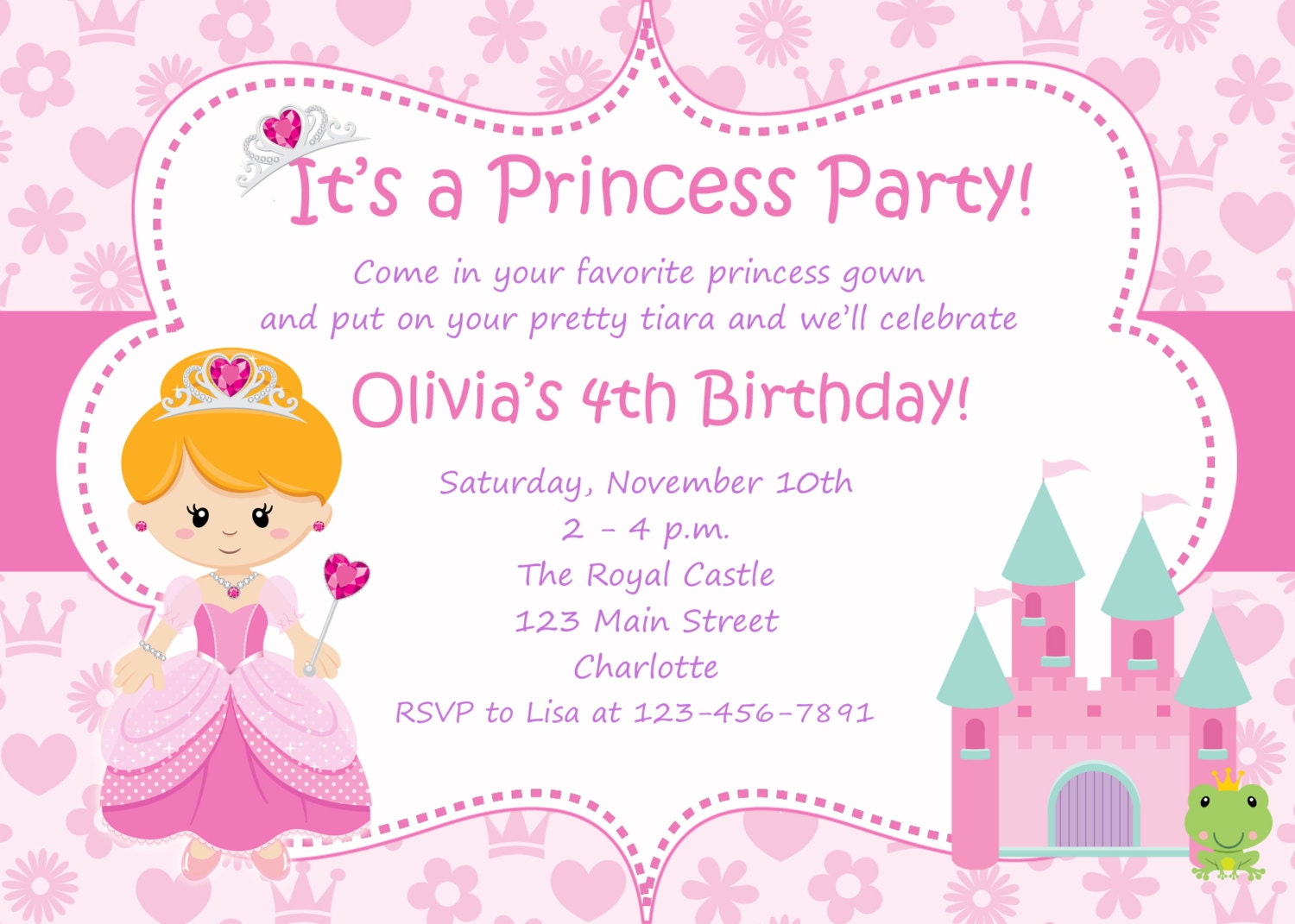  princess  party  birthday  invitation  any hair color princess 