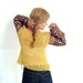 crochet cardigan with scarf sleeves - cotton / linen, maize yellow, navy blue - bohemian vintage fabric - size M - women clothing