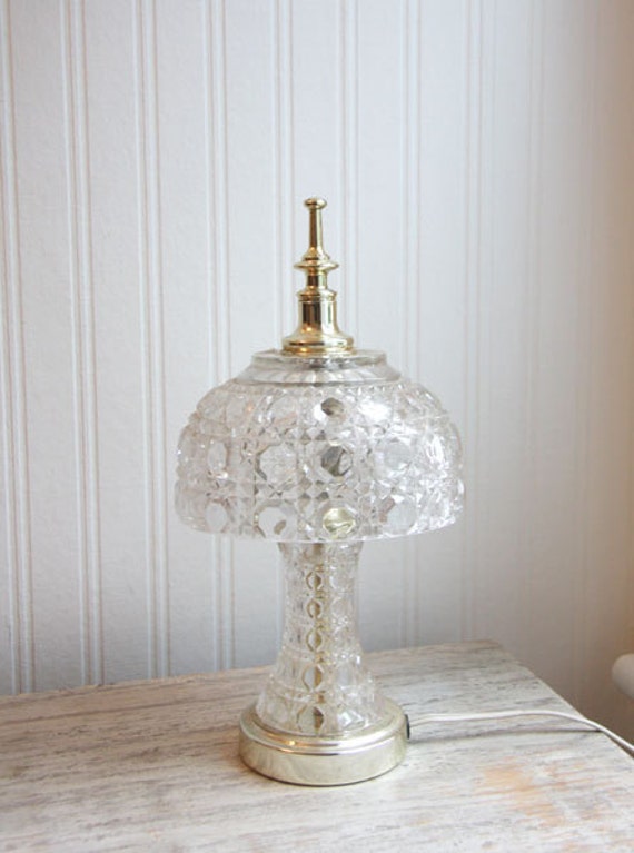 Vintage Table Lamp Lead Crystal with Cut Glass and gold or