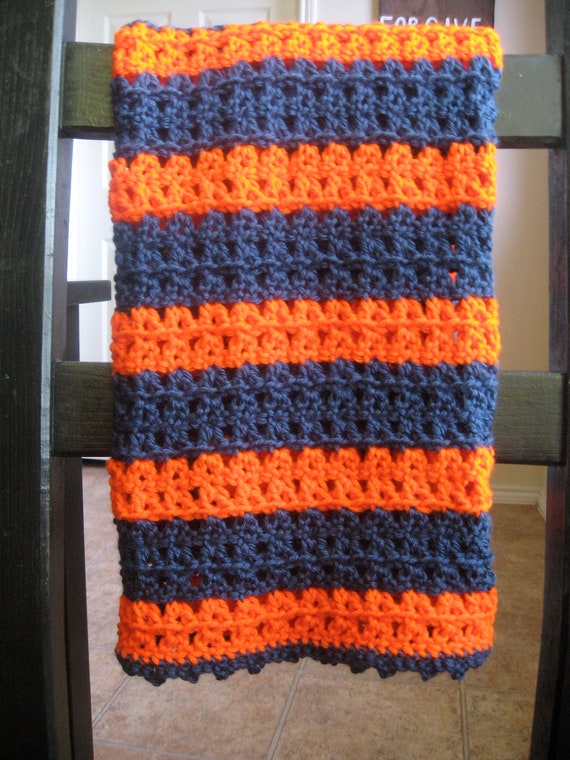 War Eagle Crochet Auburn Baby Blanket in Dark Blue and Orange