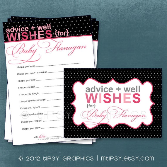 Pink & Black Polka Dots. Funny MadLibs or Sweet Advice or Baby Stats. By Tipsy Graphics. Printable Cards any colors Il_570xn