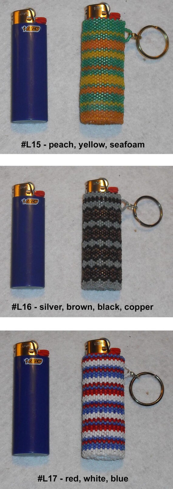 Beaded BIC Classic Lighter Removable Cover Case Keychain Key