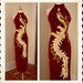 THE BEST Early 1960's Crimson Red Velvet Hourglass Long Cheongsam Gown w/ Hand Sequined Large Phoenix Bird & Gold Studs - Burlesque - Size M